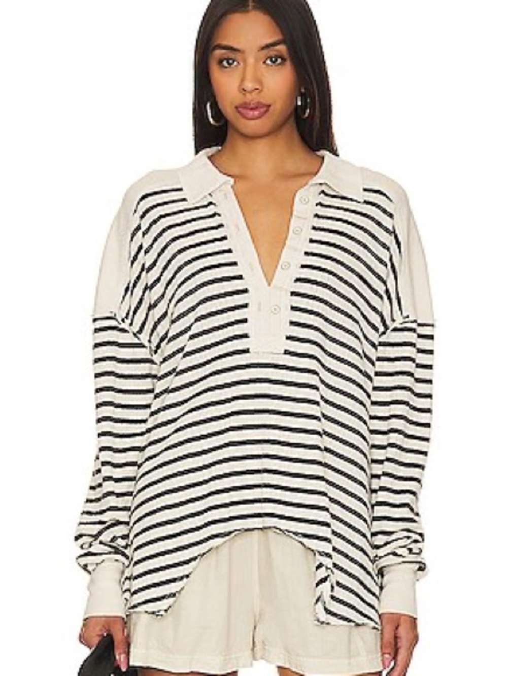 eesome Cream and Black Striped Polo Tunic Sweatshirt